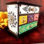 Handcrafted Multicolor Wooden Jewelry Storage Box with Decorative Drawers