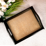 Vintage Embossed Metal Serving Tray with Wooden Frame