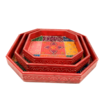 Handcrafted Multicolor Wooden Hexagon Serving Tray Set (Set of 3) - Image 5