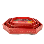 Handcrafted Multicolor Wooden Hexagon Serving Tray Set (Set of 3) - Image 6