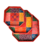 Handcrafted Multicolor Wooden Hexagon Serving Tray Set (Set of 3) - Image 8