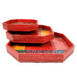 Handcrafted Multicolor Wooden Hexagon Serving Tray Set (Set of 3) - Image 9