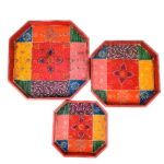 Handcrafted Multicolor Wooden Hexagon Serving Tray Set (Set of 3) - Image 10