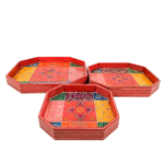 Handcrafted Multicolor Wooden Hexagon Serving Tray Set (Set of 3) - Image 13