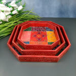 Handcrafted Multicolor Wooden Hexagon Serving Tray Set (Set of 3) - Image 14