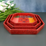 Handcrafted Multicolor Wooden Hexagon Serving Tray Set (Set of 3) - Image 15
