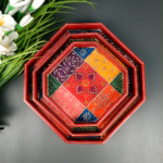 Handcrafted Multicolor Wooden Hexagon Serving Tray Set (Set of 3)