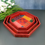 Handcrafted Multicolor Wooden Hexagon Serving Tray Set (Set of 3) - Image 16