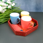 Handcrafted Multicolor Wooden Hexagon Serving Tray Set (Set of 3) - Image 17