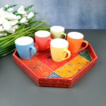 Handcrafted Multicolor Wooden Hexagon Serving Tray Set (Set of 3) - Image 3