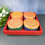 Dry Fruit & Mukhwas Serving Set with Tray – 4 Jar Wooden