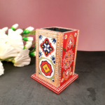 Handcrafted Wooden Pen Holder with Traditional Hand Painting
