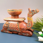 Wooden Camel Tealight Candle Holder with Bowl – Rajasthani Decorative Showpiece