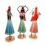 Handcrafted Rajasthani Village Women Musician Metal Showpiece Set of 3 - Image 2