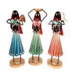 Handcrafted Rajasthani Village Women Musician Metal Showpiece Set of 3 - Image 4