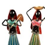 Handcrafted Rajasthani Village Women Musician Metal Showpiece Set of 3 - Image 5