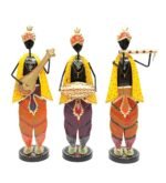 Rajasthani Tribal Musician Metal Showpiece Set of 3 - Image 2