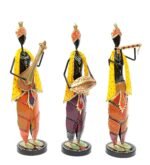 Rajasthani Tribal Musician Metal Showpiece Set of 3 - Image 4