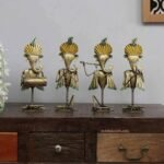 Metal Lord Ganesha Musician Showpiece Set of 4 – Decorative Ganpati Figurines