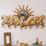 Golden Running Horses with Sun Metal Wall Art