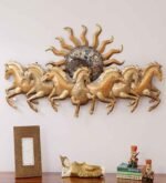 Golden Running Horses with Sun Metal Wall Art