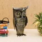 Handcrafted Metal Owl Pen Holder – Decorative Owl Desk Organizer for Office & Study Table