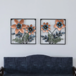 Set of 2 Floral Metal Wall Art Frames – Modern Flower & Leaf Decorative Wall Hanging
