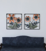 Set of 2 Floral Metal Wall Art Frames – Modern Flower & Leaf Decorative Wall Hanging