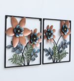 Set of 2 Floral Metal Wall Art Frames – Modern Flower & Leaf Decorative Wall Hanging - Image 2