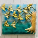 Golden Birds on Tree Metal Wall Art Panel