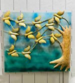 Golden Birds on Tree Metal Wall Art Panel