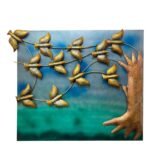 Golden Birds on Tree Metal Wall Art Panel - Image 2