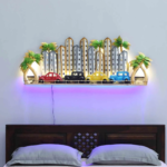 LED Cityscape Metal Wall Art with Cars