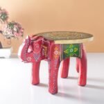 Wooden Elephant Stool Table – Traditional Hand-Painted Decorative Side Table