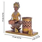 Handcrafted Tribal Lady Metal Pen Holder with Visiting Card Stand - Image 4