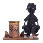 Handcrafted Tribal Lady Metal Pen Holder with Visiting Card Stand - Image 2