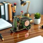 Vintage Scooter Desk Clock Showpiece – Handcrafted Metal Table Clock