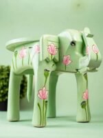 Handcrafted Lotus Painted Metal Elephant Showpiece - Image 3