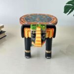 Hand-Painted Black Elephant Decorative Stool for Home Décor