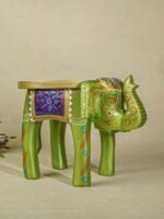 Hand-Painted Green Elephant Decorative Stool for Home Décor - Image 3