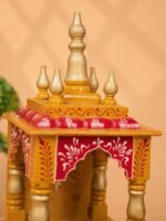 Hand-Painted Yellow Pooja Mandir with Storage Drawer - Image 4