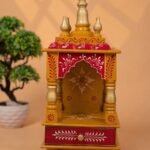Hand-Painted Yellow Pooja Mandir with Storage Drawer