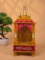Hand-Painted Yellow Pooja Mandir with Storage Drawer