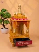 Hand-Painted Yellow Pooja Mandir with Storage Drawer - Image 2