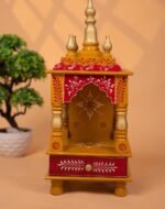 Hand-Painted Yellow Pooja Mandir with Storage Drawer - Image 3
