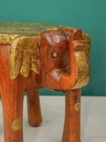 Handcrafted Wooden Elephant Stool with Brass Top - Image 4