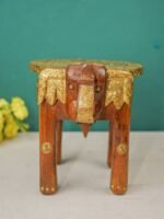 Handcrafted Wooden Elephant Stool with Brass Top