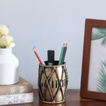 Vintage Metal Drum Pen Holder – Decorative Desk Organizer for Office & Study Table
