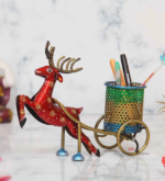 Metal Deer Cart Pen Holder – Decorative Desk Organizer & Stationery Holder