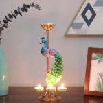 Peacock Diya Stand with 3 Tealight Holders for Home Decor